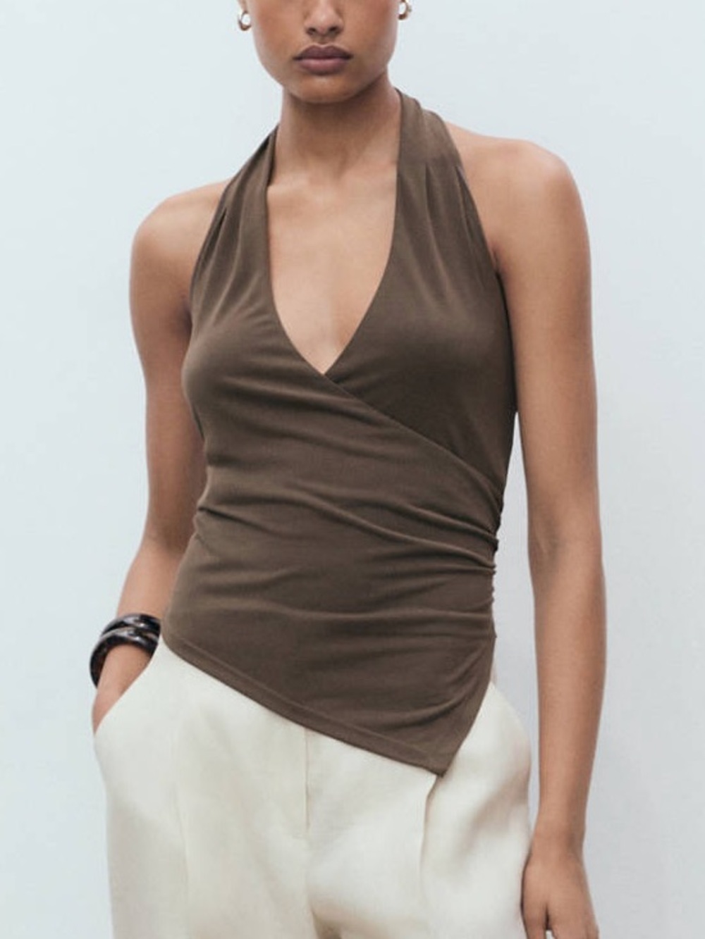 MANGO MNG - NWT Sleeveless Halter Wrap Top asymmetrical hem Brown